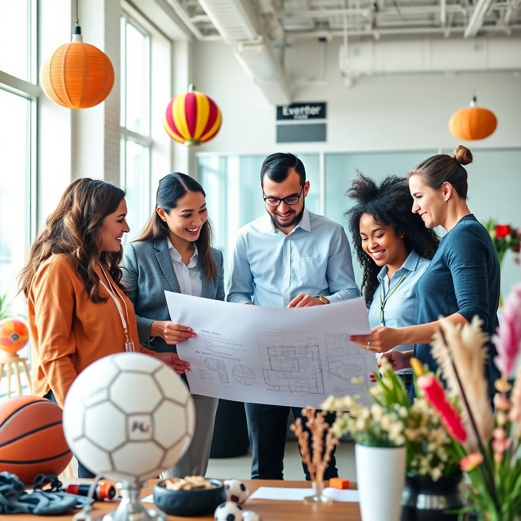 A stylized illustration depicting a dreamlike scenario where event ideas are being literally 'planted' and grown into a fully realized event. The illustration should use a vibrant color palette and showcase a diverse range of event elements, such as stages, decorations, and attendees. Focus on the whimsical and imaginative aspects of the illustration. The lighting is soft and ethereal, creating a sense of magic and wonder. The camera angle is high, providing a bird's-eye view of the entire scene. Style is artistic and imaginative, conveying a sense of creativity and innovation.